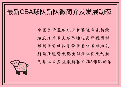 最新CBA球队新队微简介及发展动态